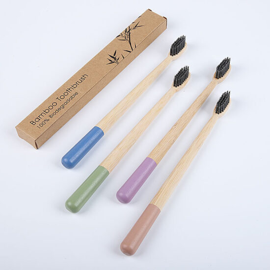 Morandi Color Bamboo Toothbrush with Charcoal Bristles and Custom Logo