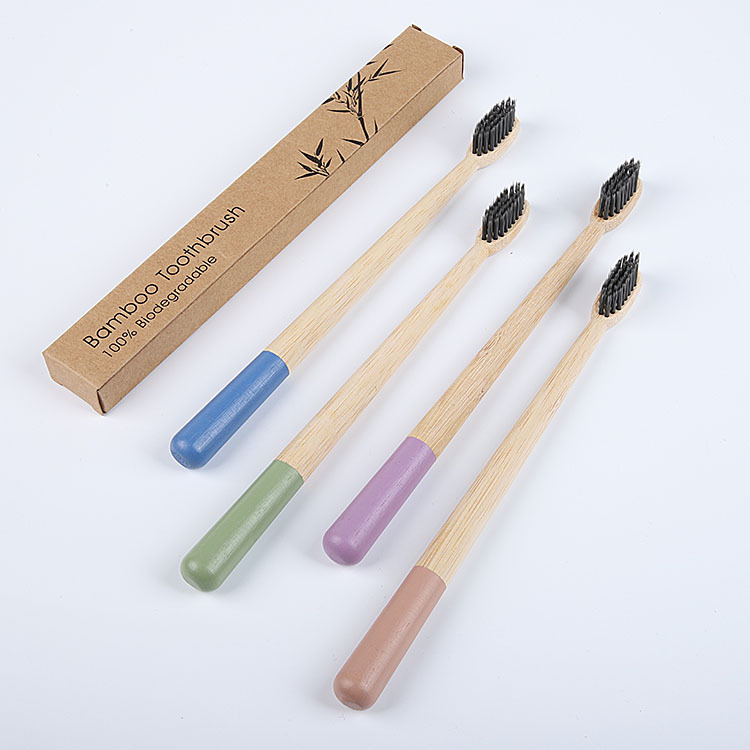 Morandi Color Bamboo Toothbrush with Charcoal Bristles and Custom Logo