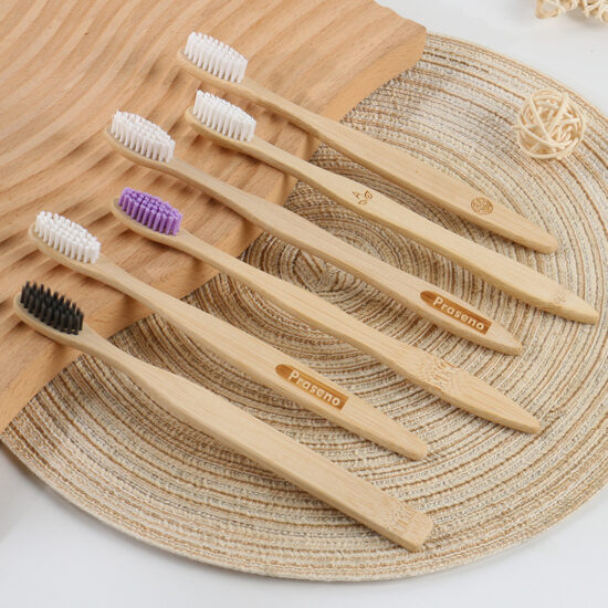 Natural Bamboo Toothbrush with Color Painted Round Handle for Adults – Eco-Friendly Oral Care
