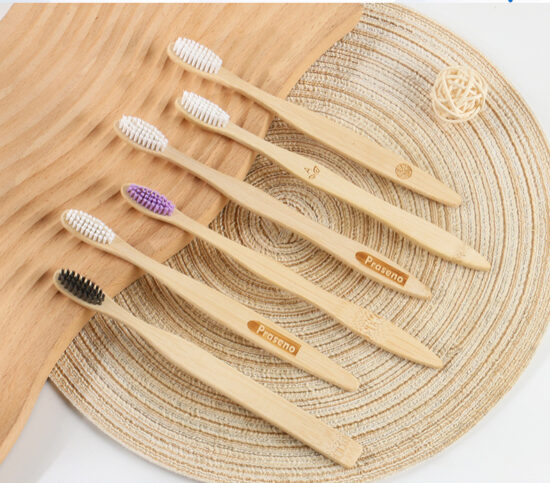 Natural Bamboo Toothbrush with Color Painted Round Handle for Adults – Eco-Friendly Oral Care
