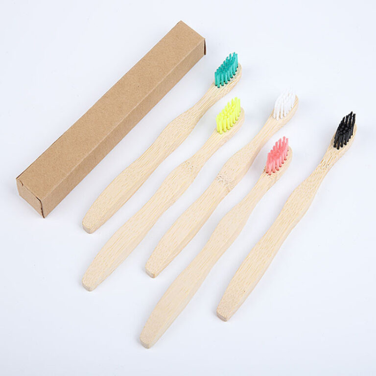 Children’s bamboo toothbrush with wavy soft bristles and thick curved bamboo handle