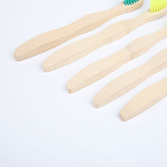 Children’s bamboo toothbrush with wavy soft bristles and thick curved bamboo handle

