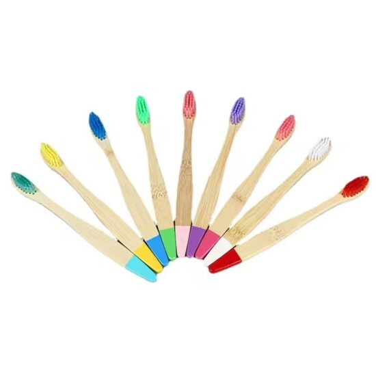 Children’s bamboo toothbrush with painted flat handle and soft nylon bristles