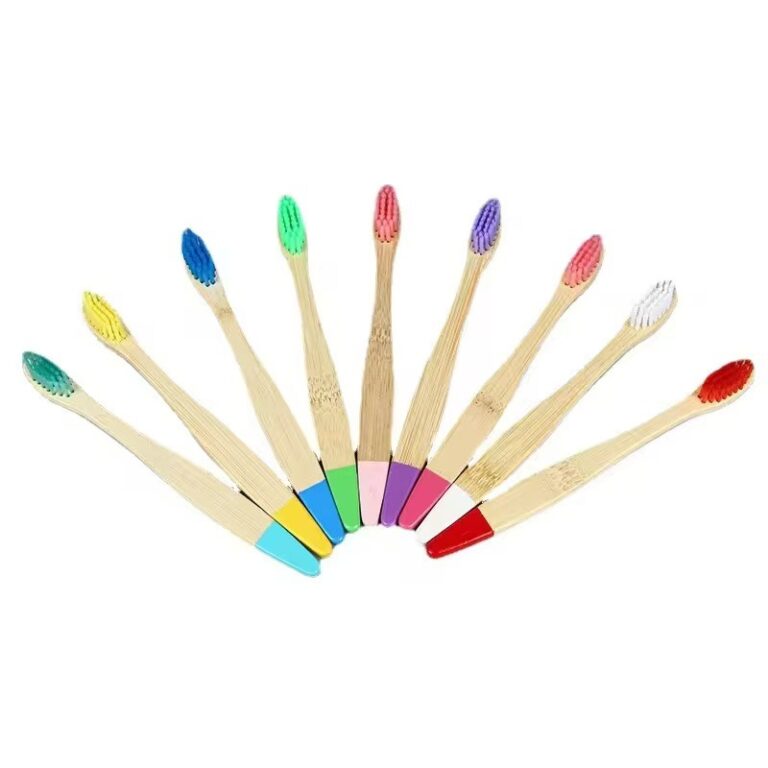 Children’s bamboo toothbrush with painted flat handle and soft nylon bristles
