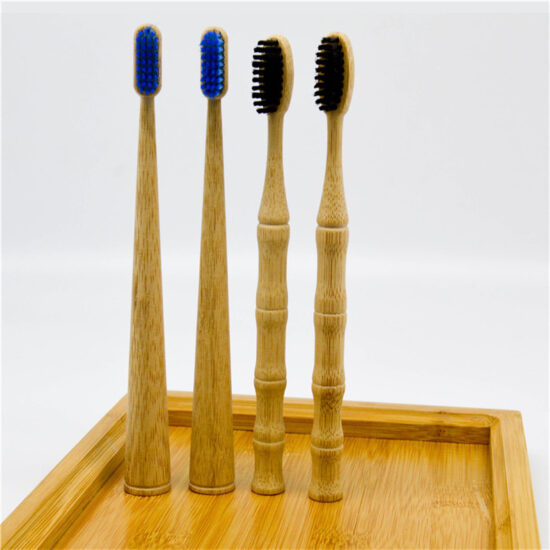 Portable bamboo-inspired toothbrush with tapered bamboo joint handle for hotel and home use