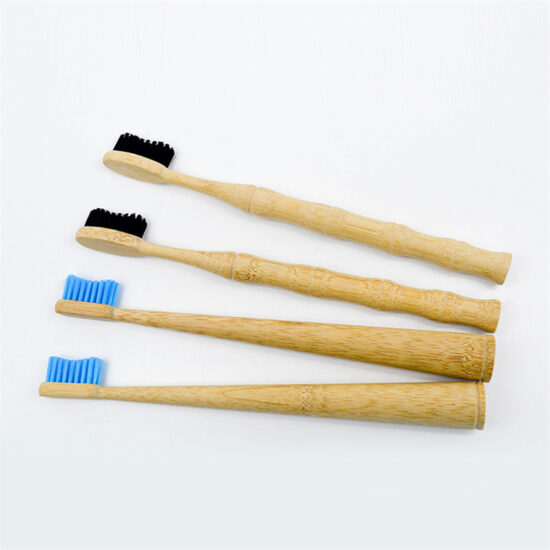 Portable bamboo-inspired toothbrush with tapered bamboo joint handle for hotel and home use