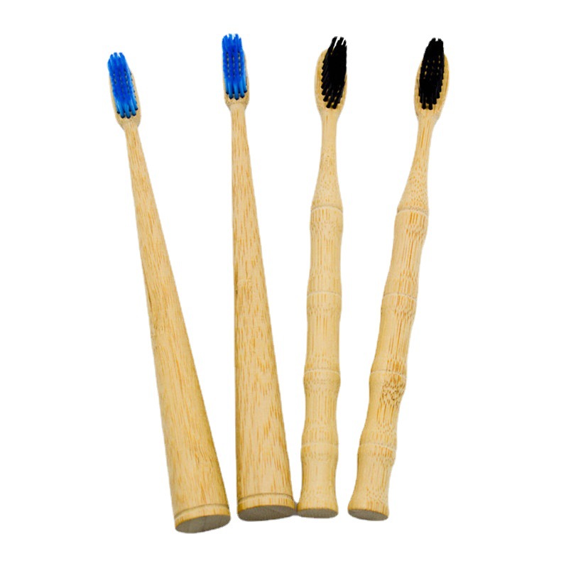 Portable bamboo-inspired toothbrush with tapered bamboo joint handle for hotel and home use