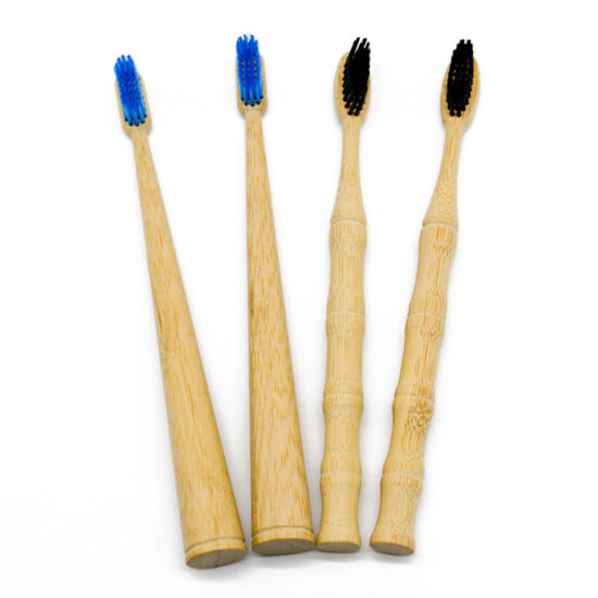 Portable bamboo-inspired toothbrush with tapered bamboo joint handle for hotel and home use