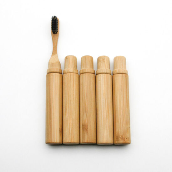 Portable Bamboo Toothbrush with Bamboo Tube Travel Case and Soft Charcoal Bristles
