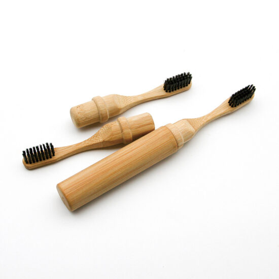 Portable Bamboo Toothbrush with Bamboo Tube Travel Case and Soft Charcoal Bristles