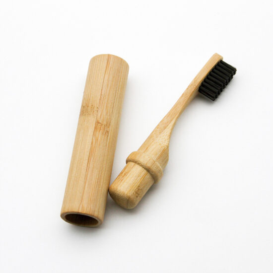 Portable Bamboo Toothbrush with Bamboo Tube Travel Case and Soft Charcoal Bristles