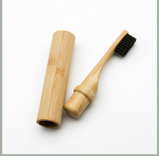 Portable Bamboo Toothbrush with Bamboo Tube Travel Case and Soft Charcoal Bristles