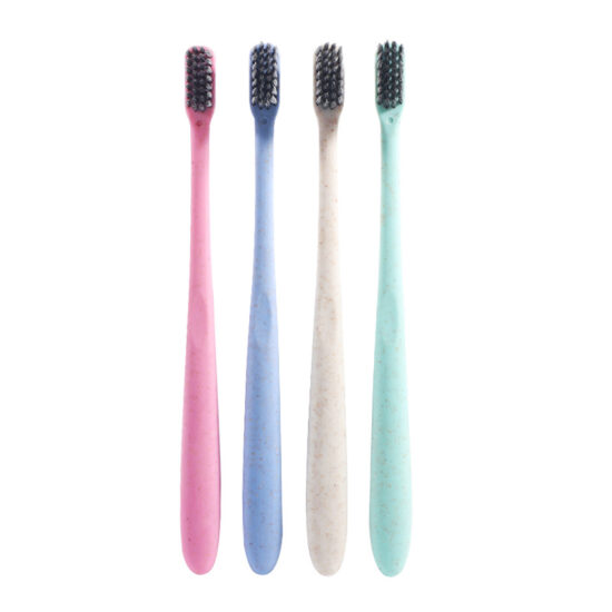  Portable wheat straw toothbrush with soft charcoal bristles in travel tube