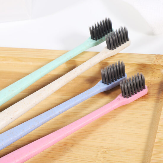  Portable wheat straw toothbrush with soft charcoal bristles in travel tube