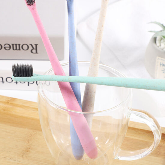  Portable wheat straw toothbrush with soft charcoal bristles in travel tube