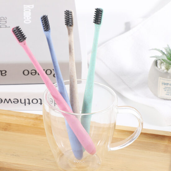  Portable wheat straw toothbrush with soft charcoal bristles in travel tube