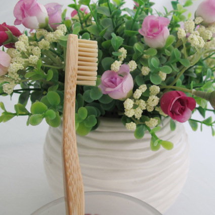 Premium bamboo toothbrush with soft bamboo fiber bristles and natural handle