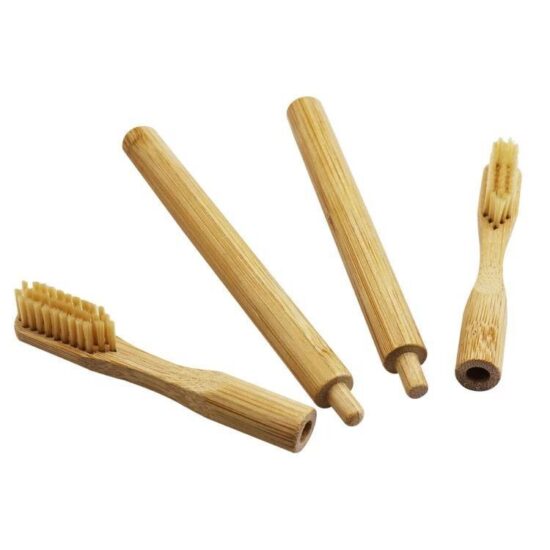 Replaceable bamboo toothbrush with cylindrical handle and small soft head