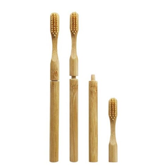 Replaceable bamboo toothbrush with cylindrical handle and small soft head