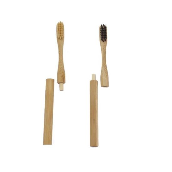 Replaceable bamboo toothbrush with cylindrical handle and small soft head