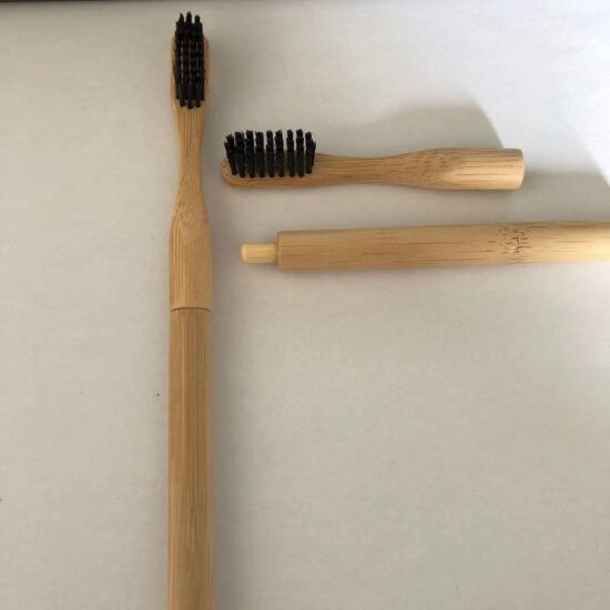 Replaceable bamboo toothbrush with cylindrical handle and small soft head