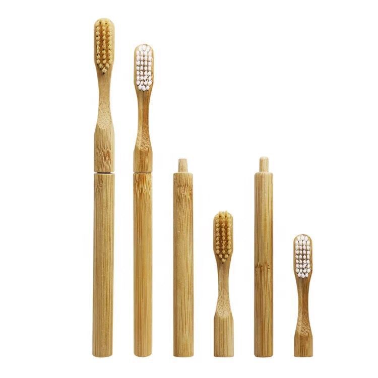 Replaceable bamboo toothbrush with cylindrical handle and small soft head