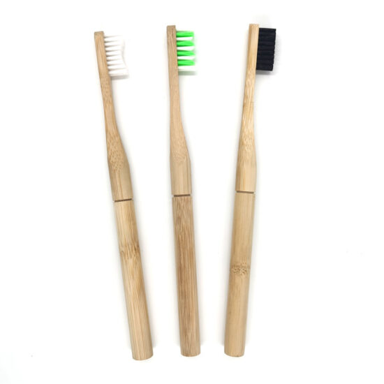 Round Handle Connector Bamboo Toothbrush with Replaceable Bamboo Brush Head, Biodegradable and Custom Logo
