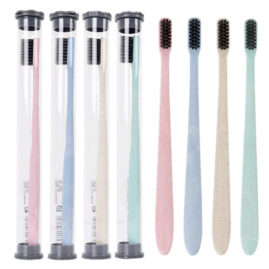 Wheat Straw Bamboo Charcoal Toothbrush with Small Head and Soft Bristles – Portable Adult Toothbrush