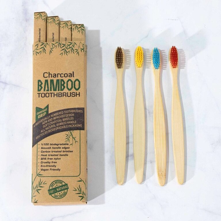 Disposable Bamboo Toothbrush and Toothpaste Set with Charcoal Soft Bristles for Hotels