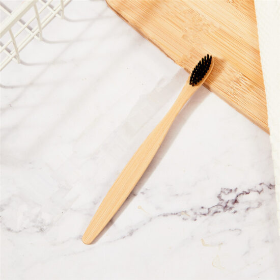 Eco-Friendly Bamboo Toothbrush with Charcoal Soft Bristles and Wooden Handle

