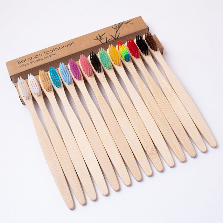 Multi-Pack Adult Bamboo Toothbrushes with Pointed Flat Handle and Charcoal Tapered Bristles
