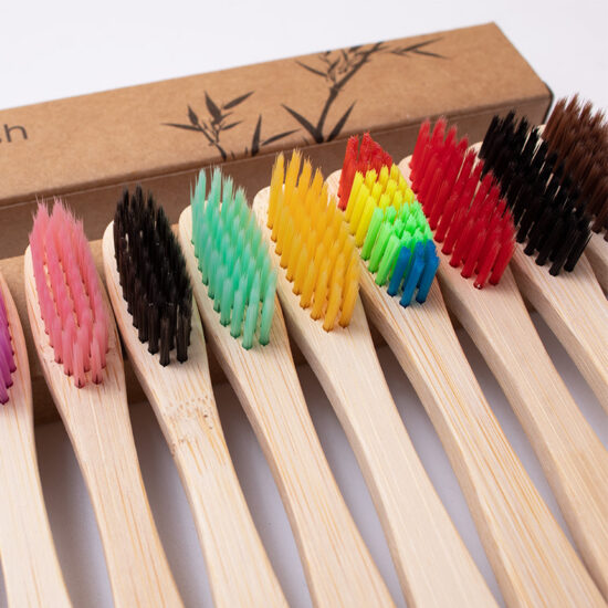 Multi-Pack Adult Bamboo Toothbrushes with Pointed Flat Handle and Charcoal Tapered Bristles