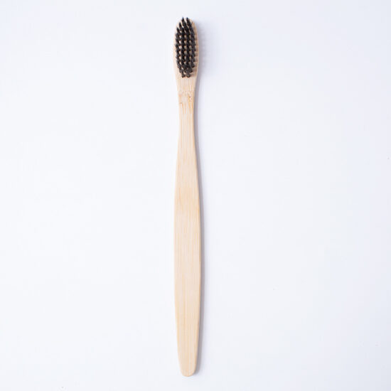 Multi-Pack Adult Bamboo Toothbrushes with Pointed Flat Handle and Charcoal Tapered Bristles