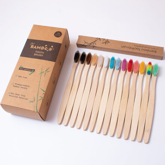 Multi-Pack Adult Bamboo Toothbrushes with Pointed Flat Handle and Charcoal Tapered Bristles