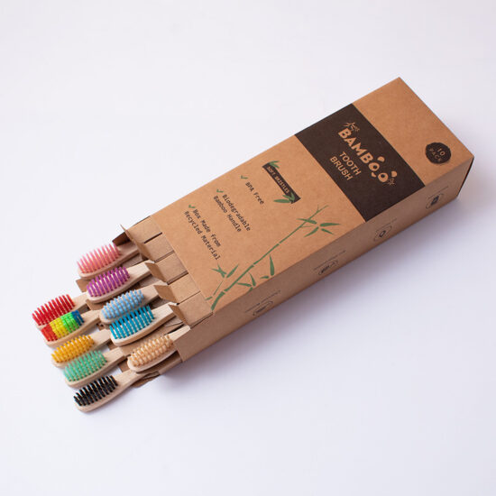 Multi-Pack Adult Bamboo Toothbrushes with Pointed Flat Handle and Charcoal Tapered Bristles
