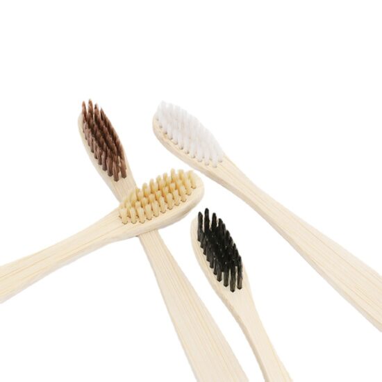 Eco-friendly bamboo toothbrush with flat round head and soft nylon bristles, portable design