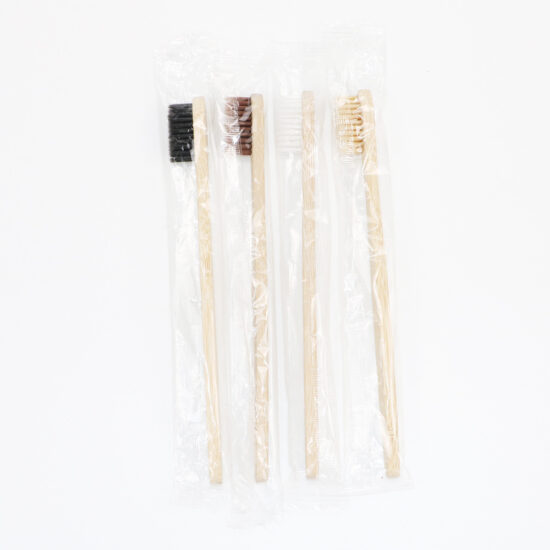 Eco-friendly bamboo toothbrush with flat round head and soft nylon bristles, portable design