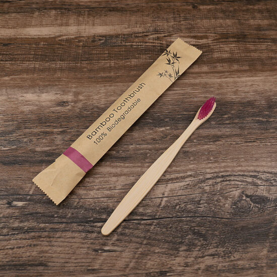 Disposable Bamboo Toothbrush with Soft Bristles and Paper Biodegradable Packaging

