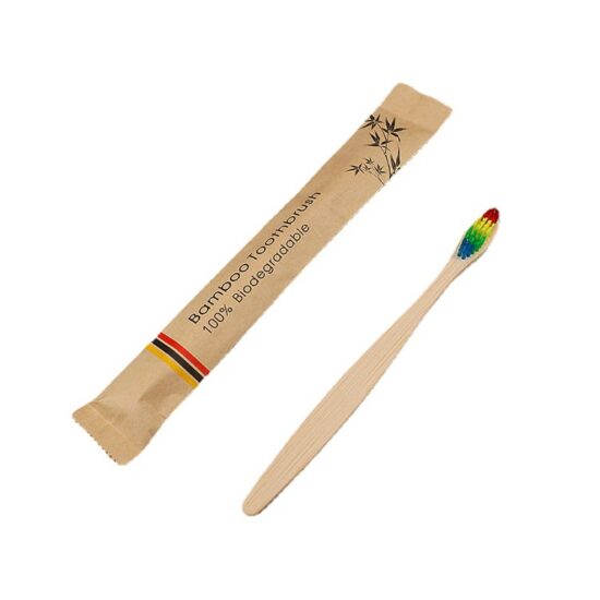 Disposable Bamboo Toothbrush with Soft Bristles and Paper Biodegradable Packaging

