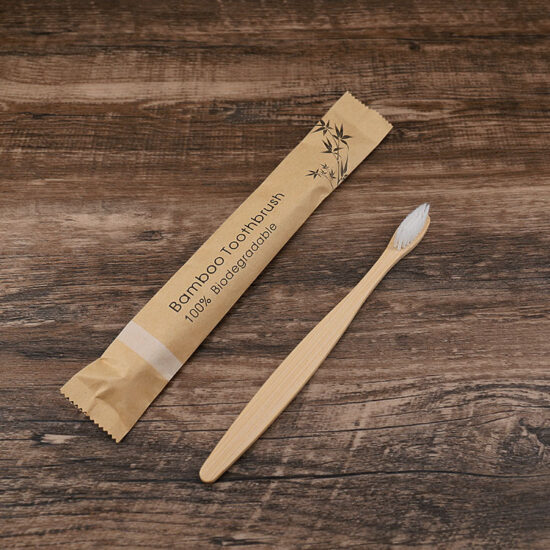 Disposable Bamboo Toothbrush with Soft Bristles and Paper Biodegradable Packaging

