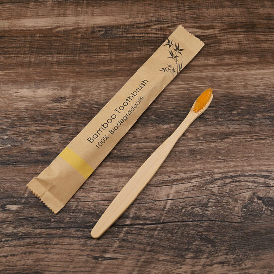 Disposable Bamboo Toothbrush with Soft Bristles and Paper Biodegradable Packaging

