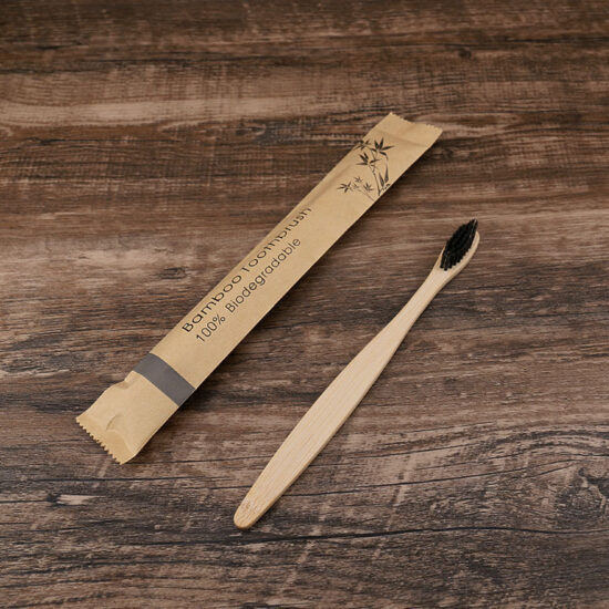 Disposable Bamboo Toothbrush with Soft Bristles and Paper Biodegradable Packaging

