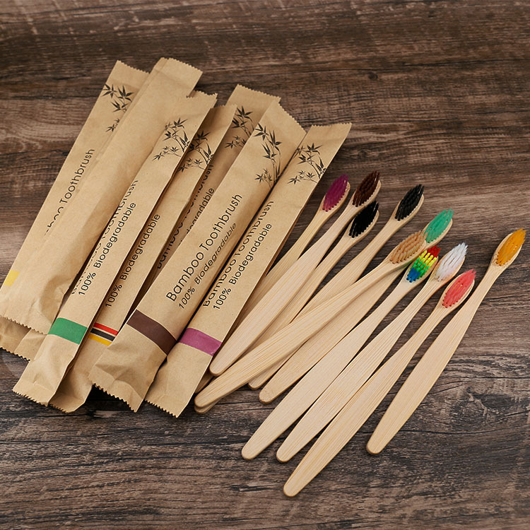 Disposable Bamboo Toothbrush with Soft Bristles and Paper Biodegradable Packaging