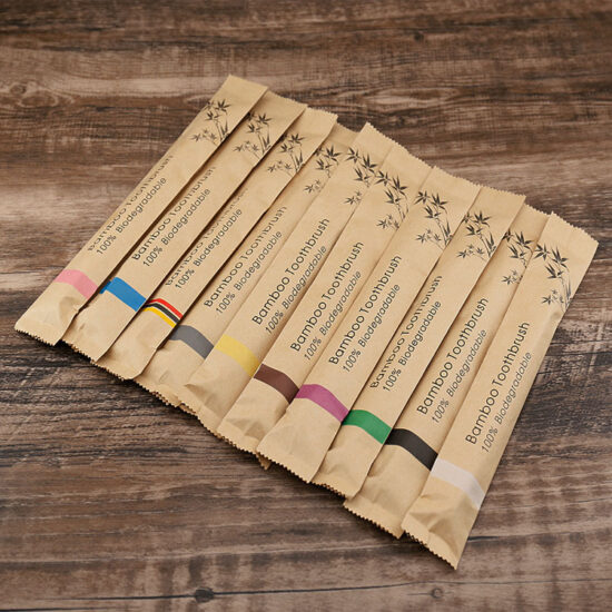 Disposable Bamboo Toothbrush with Soft Bristles and Paper Biodegradable Packaging


