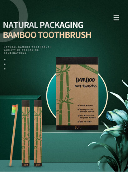 Natural Bamboo Toothbrush Set with Flat Head – 10-Pack Eco-Friendly Bamboo Toothbrushes