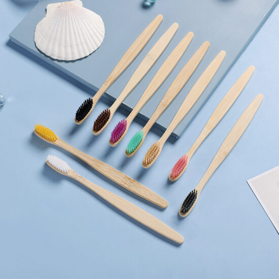 Natural Bamboo Toothbrush Set with Flat Head – 10-Pack Eco-Friendly Bamboo Toothbrushes