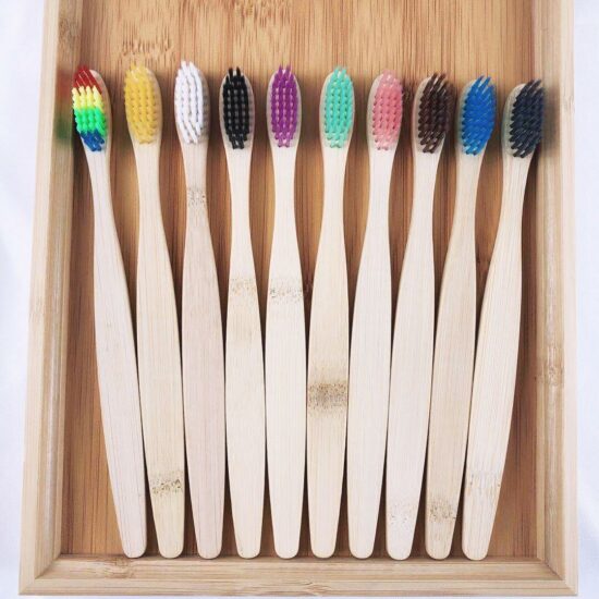 Disposable Bamboo Toothbrush with Water-Polished Large Handle and Soft Bristles for Gum Care