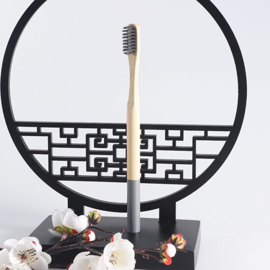 Natural Bamboo Disposable Toothbrush with Soft Bamboo Charcoal Bristles and Round Handle for Hotels and Guesthouses