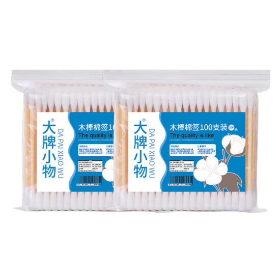 100pcs double-headed bamboo cotton swabs for ear cleaning and makeup