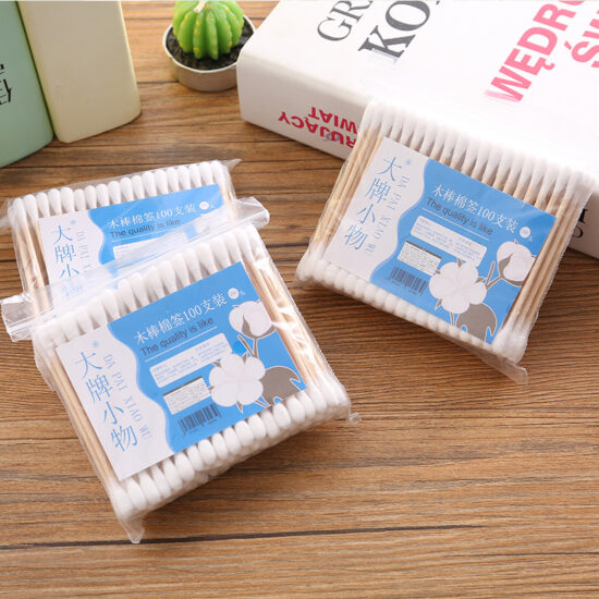 100pcs double-headed bamboo cotton swabs for ear cleaning and makeup